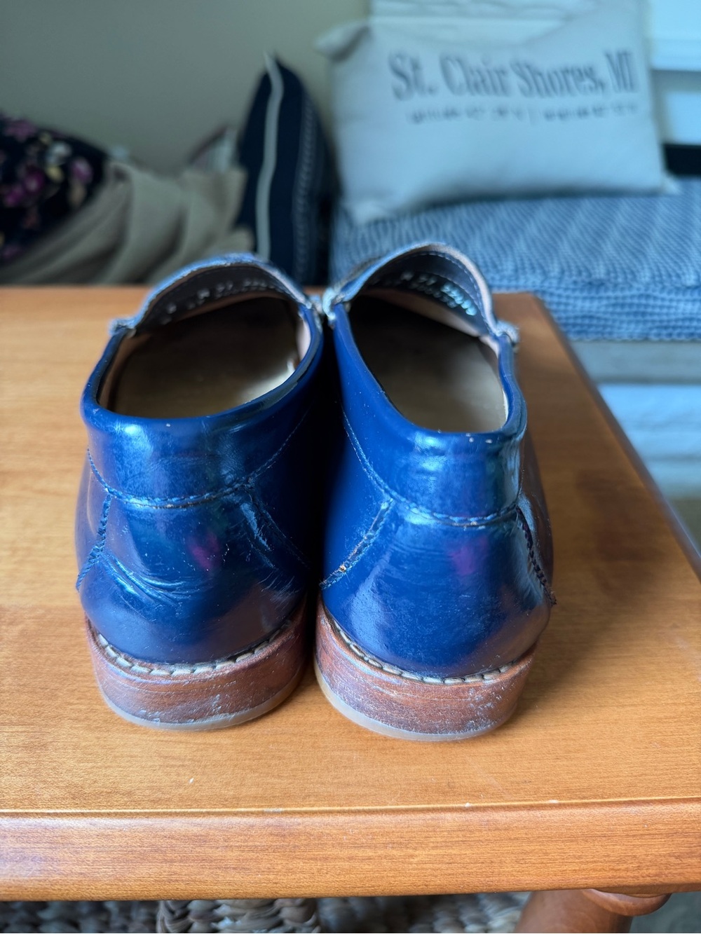 G.H. Bass & Co. Blue Patent Leather Penny Loafers - Picture 2 of 6